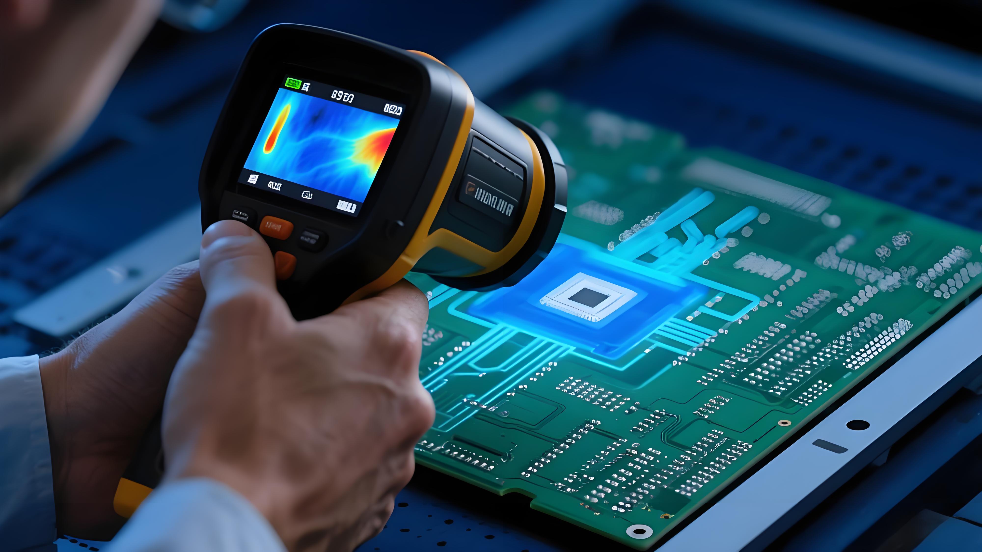工程師使用熱成像儀檢測PCB原型板上的溫度分布.jpeg