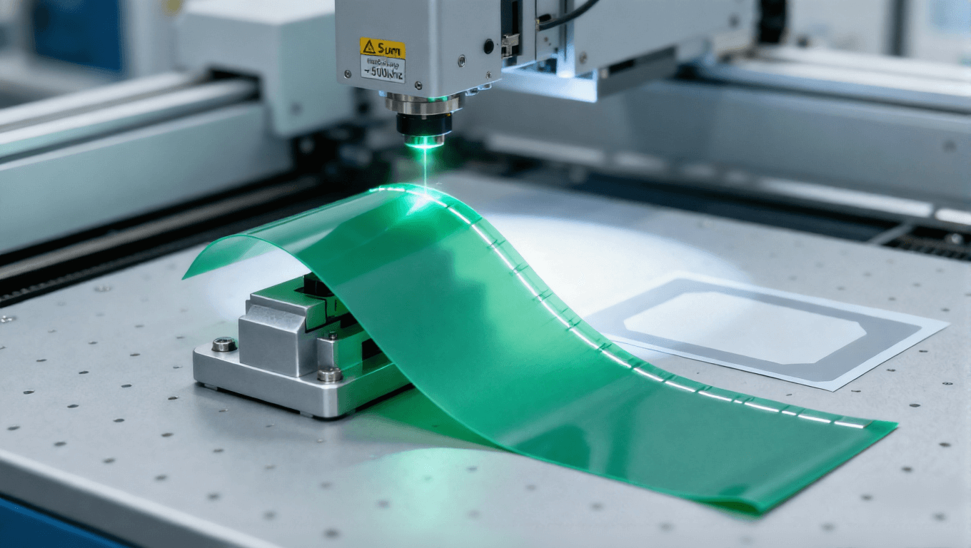 柔性 PCB 激光外形切割場景,非接觸加工無應力尺寸誤差 ±5μm 折彎通過率 99%.png