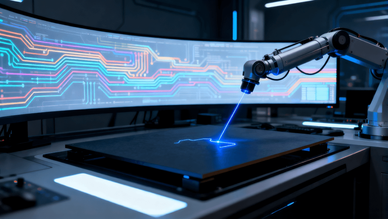 PCB先進制造場景：數字化控制與直接成像（DI）技術，激光正在基板上直接生成電路圖案.png